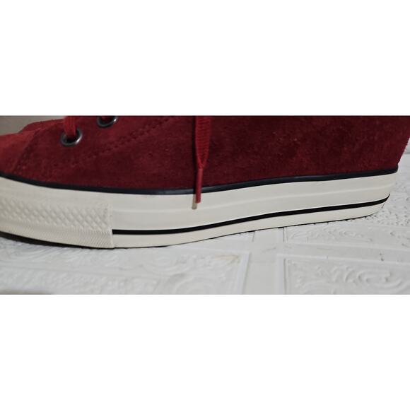 Converse Chuck Taylor Suede Lux Wedge Heel High Top Womens 9 Burgundy Sneaker - Picture 6 of 16